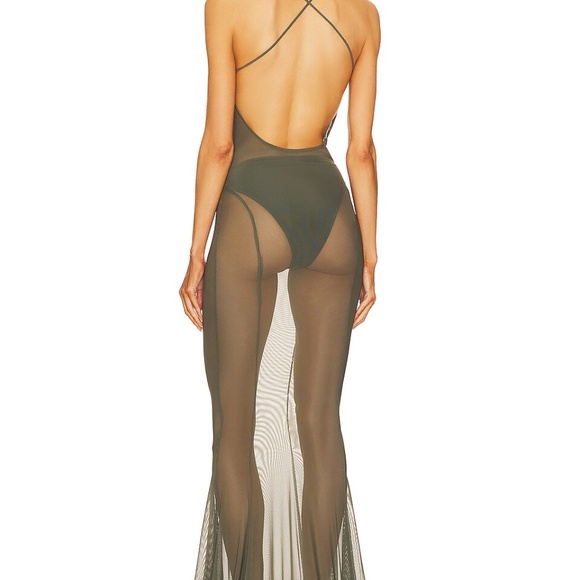 Norma Kamali Low Back Slip Fishtail Gown in Celadon SIZE MEDIUM/38/GLOVES XS/SM - Picture 3 of 12